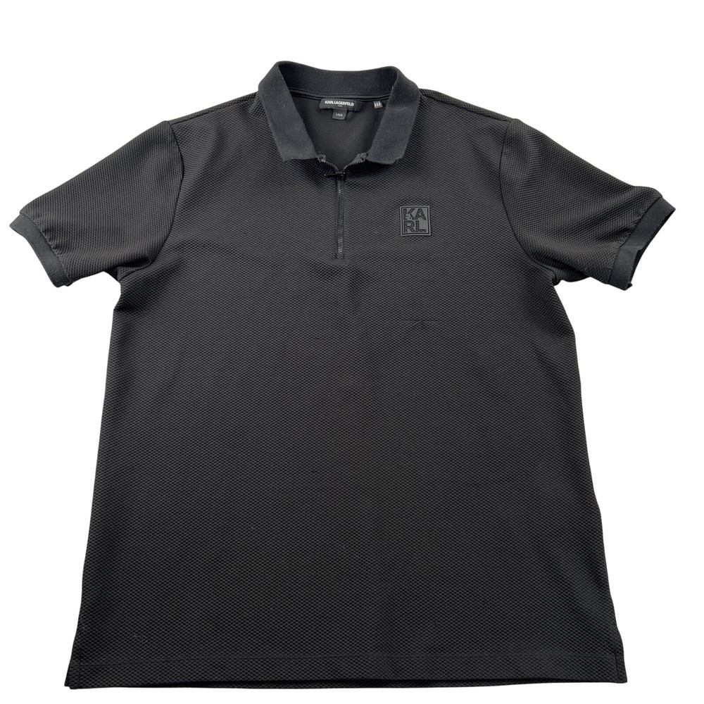 Karl Lagerfeld Paris Quarter Zip Polo L Black Men Designer Waffle Knit Logo Golf